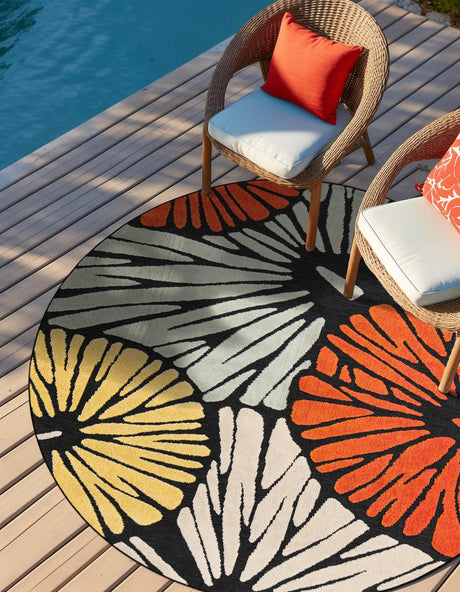 Multicolor 7' 10 x 7' 10 Outdoor Casablanca Round Area Rug Weather Resistant for Patio, Deck, Terrace, Balcony, Porch Polypropylene Vivid Colorful Modern Carpet for Sale at Rug Engine