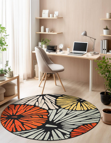 Multicolor 6' 1 x 6' 1 Outdoor Casablanca Round Area Rug Weather Resistant for Patio, Deck, Terrace, Balcony, Porch Polypropylene Vivid Colorful Modern Carpet for Sale at Rug Engine
