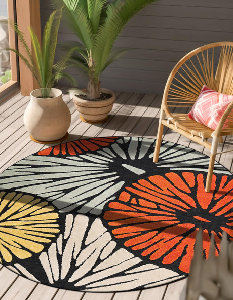 Multicolor 3' 1 x 3' 1 Outdoor Casablanca Round Area Rug Weather Resistant for Patio, Deck, Terrace, Balcony, Porch Polypropylene Vivid Colorful Modern Carpet for Sale at Rug Engine