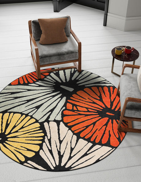 Multicolor 3' 1 x 3' 1 Outdoor Casablanca Round Area Rug Weather Resistant for Patio, Deck, Terrace, Balcony, Porch Polypropylene Vivid Colorful Modern Carpet for Sale at Rug Engine