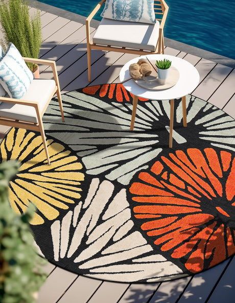 Multicolor 3' 1 x 3' 1 Outdoor Casablanca Round Area Rug Weather Resistant for Patio, Deck, Terrace, Balcony, Porch Polypropylene Vivid Colorful Modern Carpet for Sale at Rug Engine