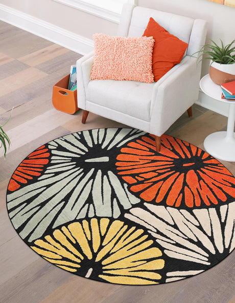 Multicolor 3' 1 x 3' 1 Outdoor Casablanca Round Area Rug Weather Resistant for Patio, Deck, Terrace, Balcony, Porch Polypropylene Vivid Colorful Modern Carpet for Sale at Rug Engine