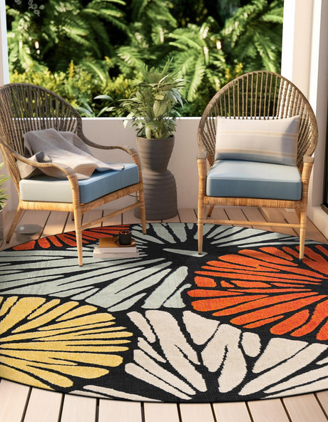 Multicolor 7' 10 x 7' 10 Outdoor Casablanca Round Area Rug Weather Resistant for Patio, Deck, Terrace, Balcony, Porch Polypropylene Vivid Colorful Modern Carpet for Sale at Rug Engine