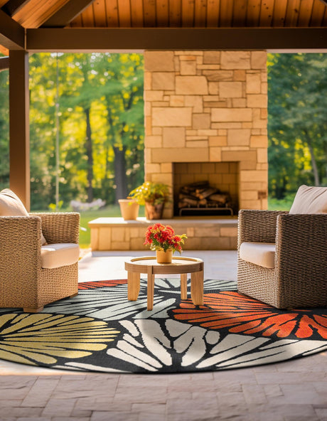 Multicolor 3' 1 x 3' 1 Outdoor Casablanca Round Area Rug Weather Resistant for Patio, Deck, Terrace, Balcony, Porch Polypropylene Vivid Colorful Modern Carpet for Sale at Rug Engine