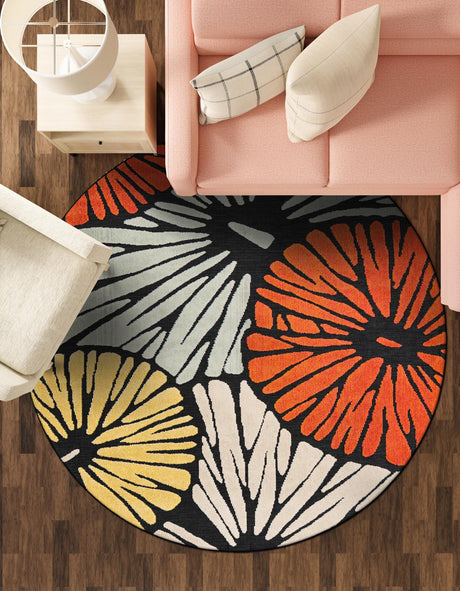 Multicolor 3' 1 x 3' 1 Outdoor Casablanca Round Area Rug Weather Resistant for Patio, Deck, Terrace, Balcony, Porch Polypropylene Vivid Colorful Modern Carpet for Sale at Rug Engine