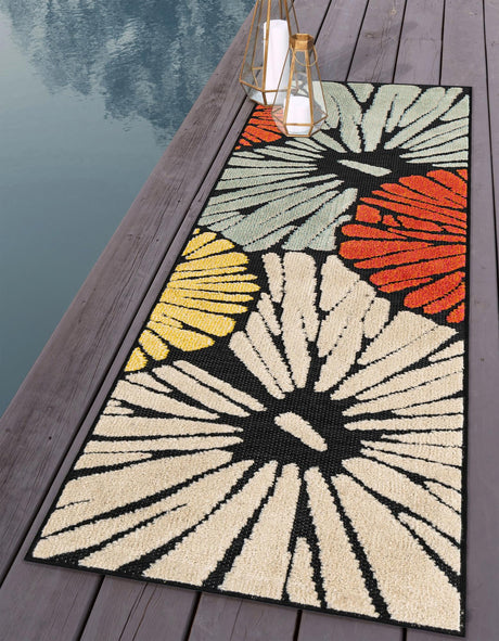 Multicolor 2' 7 x 12' Outdoor Casablanca Runner Area Rug Weather Resistant for Patio, Deck, Terrace, Balcony, Porch Polypropylene Vivid Colorful Modern Carpet for Sale at Rug Engine