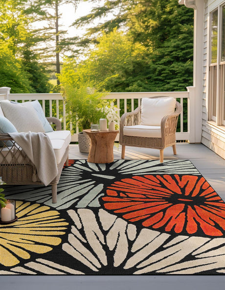 Multicolor 7' 10 x 7' 10 Outdoor Casablanca Square Area Rug Weather Resistant for Patio, Deck, Terrace, Balcony, Porch Polypropylene Vivid Colorful Modern Carpet for Sale at Rug Engine
