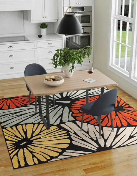 Multicolor 7' 10 x 7' 10 Outdoor Casablanca Square Area Rug Weather Resistant for Patio, Deck, Terrace, Balcony, Porch Polypropylene Vivid Colorful Modern Carpet for Sale at Rug Engine