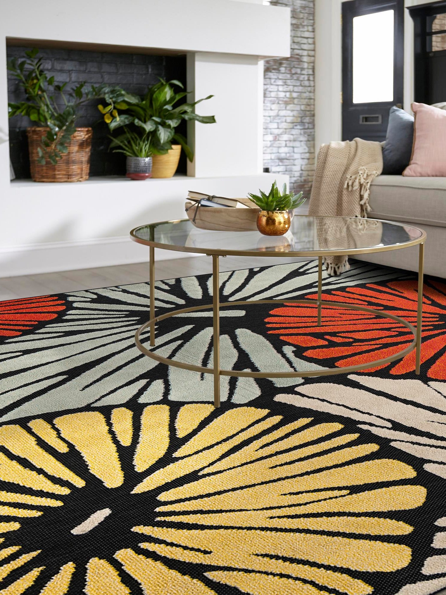 Multicolor 7' 10 x 7' 10 Outdoor Casablanca Square Area Rug Weather Resistant for Patio, Deck, Terrace, Balcony, Porch Polypropylene Vivid Colorful Modern Carpet for Sale at Rug Engine