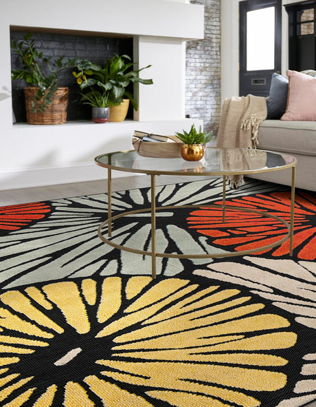 Multicolor 7' 10 x 7' 10 Outdoor Casablanca Square Area Rug Weather Resistant for Patio, Deck, Terrace, Balcony, Porch Polypropylene Vivid Colorful Modern Carpet for Sale at Rug Engine