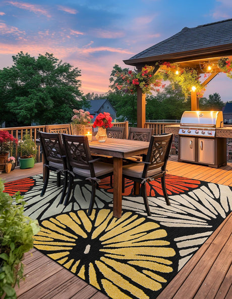 Multicolor 7' 10 x 7' 10 Outdoor Casablanca Square Area Rug Weather Resistant for Patio, Deck, Terrace, Balcony, Porch Polypropylene Vivid Colorful Modern Carpet for Sale at Rug Engine