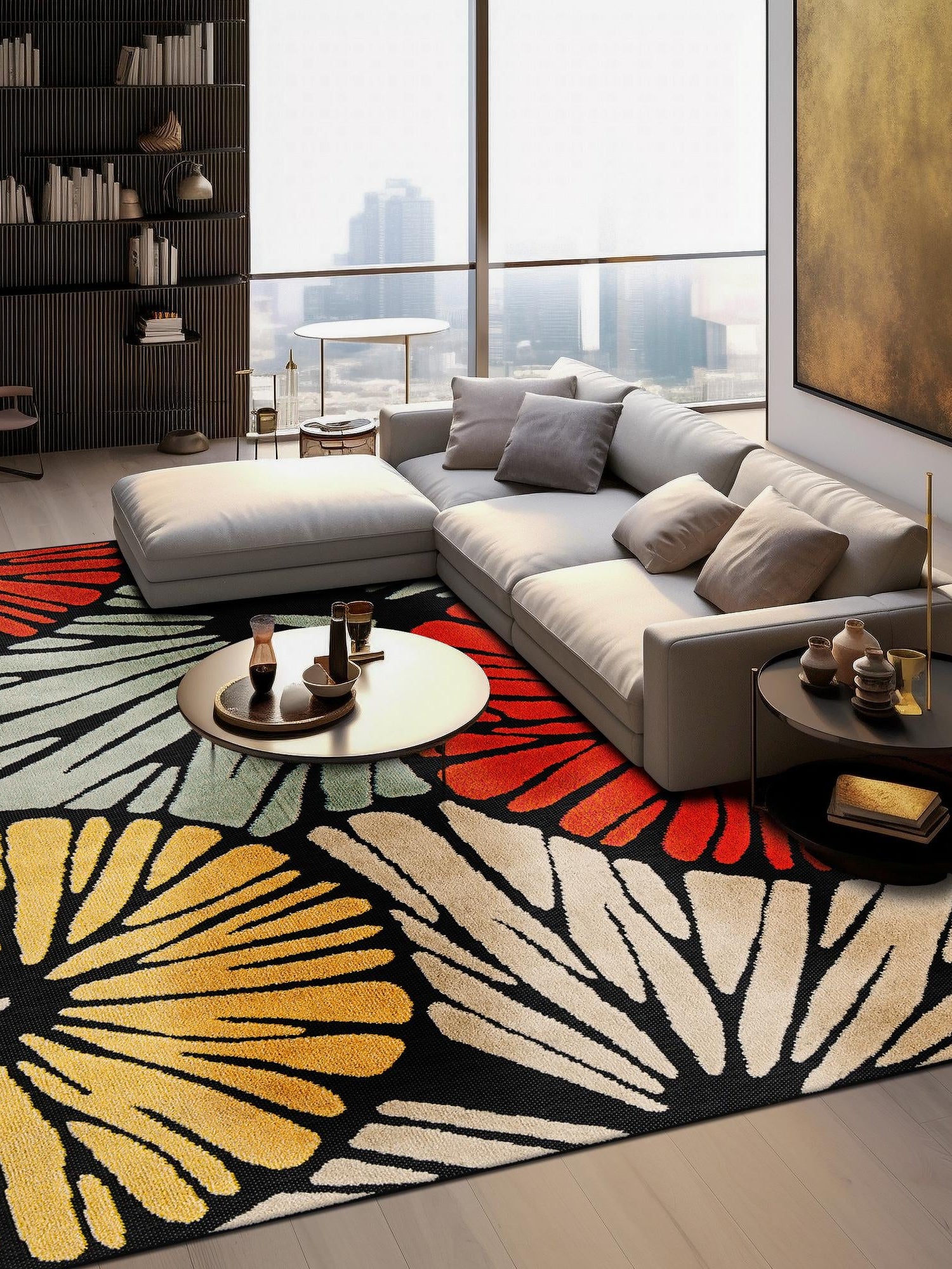 Multicolor 7' 10 x 7' 10 Outdoor Casablanca Square Area Rug Weather Resistant for Patio, Deck, Terrace, Balcony, Porch Polypropylene Vivid Colorful Modern Carpet for Sale at Rug Engine