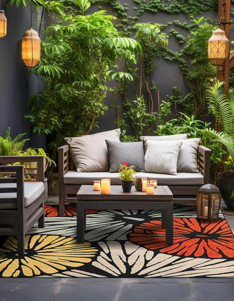 Multicolor 7' 10 x 7' 10 Outdoor Casablanca Square Area Rug Weather Resistant for Patio, Deck, Terrace, Balcony, Porch Polypropylene Vivid Colorful Modern Carpet for Sale at Rug Engine
