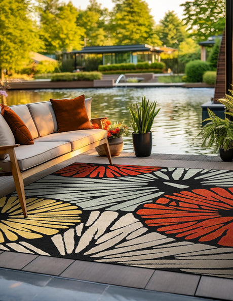 Multicolor 10' x 10' Outdoor Casablanca Square Area Rug Weather Resistant for Patio, Deck, Terrace, Balcony, Porch Polypropylene Vivid Colorful Modern Carpet for Sale at Rug Engine
