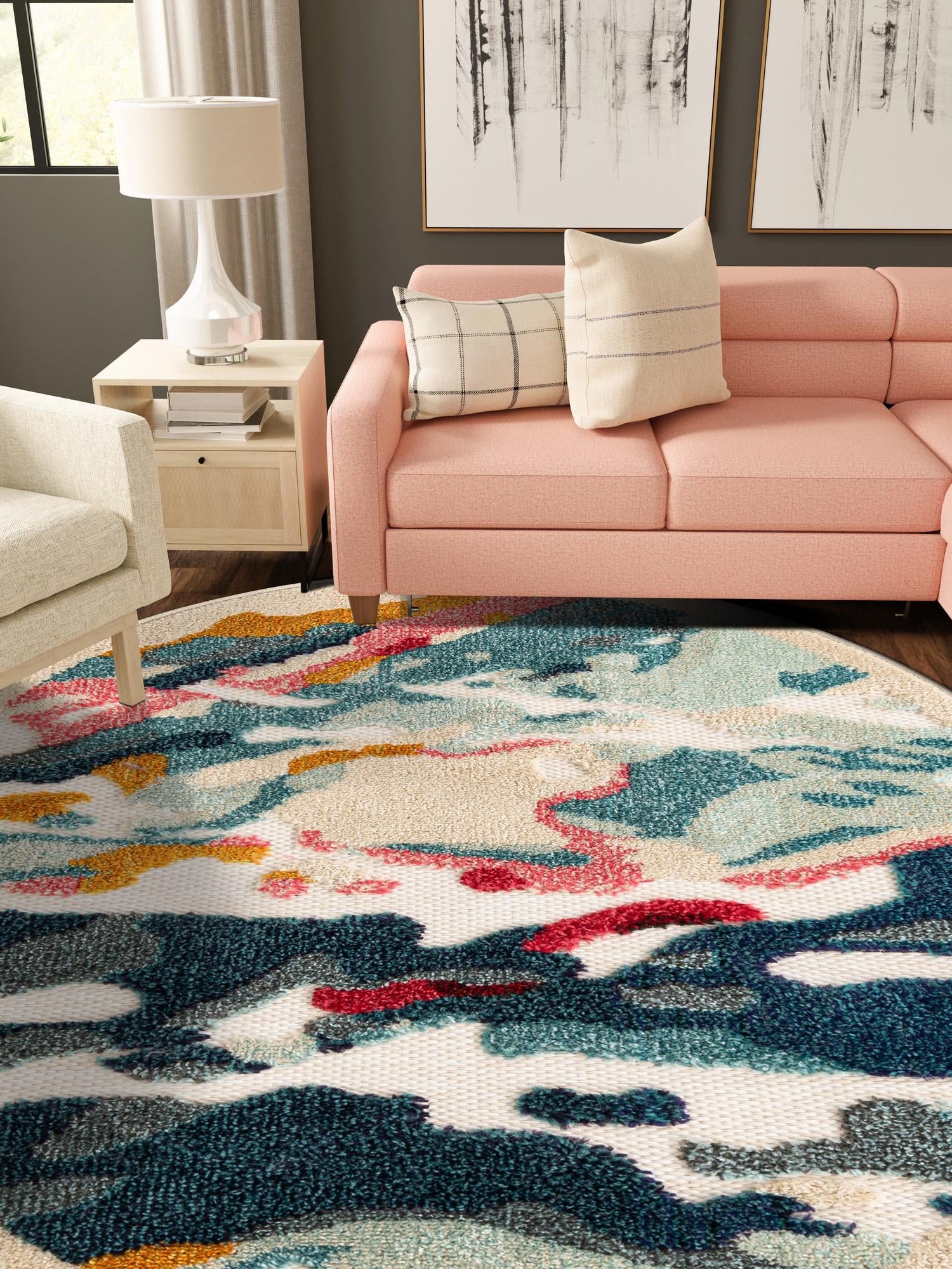 Multicolor 7' 10 x 7' 10 Outdoor Casablanca Round Area Rug Weather Resistant for Patio, Deck, Terrace, Balcony, Porch Polypropylene Vivid Colorful Modern Carpet for Sale at Rug Engine