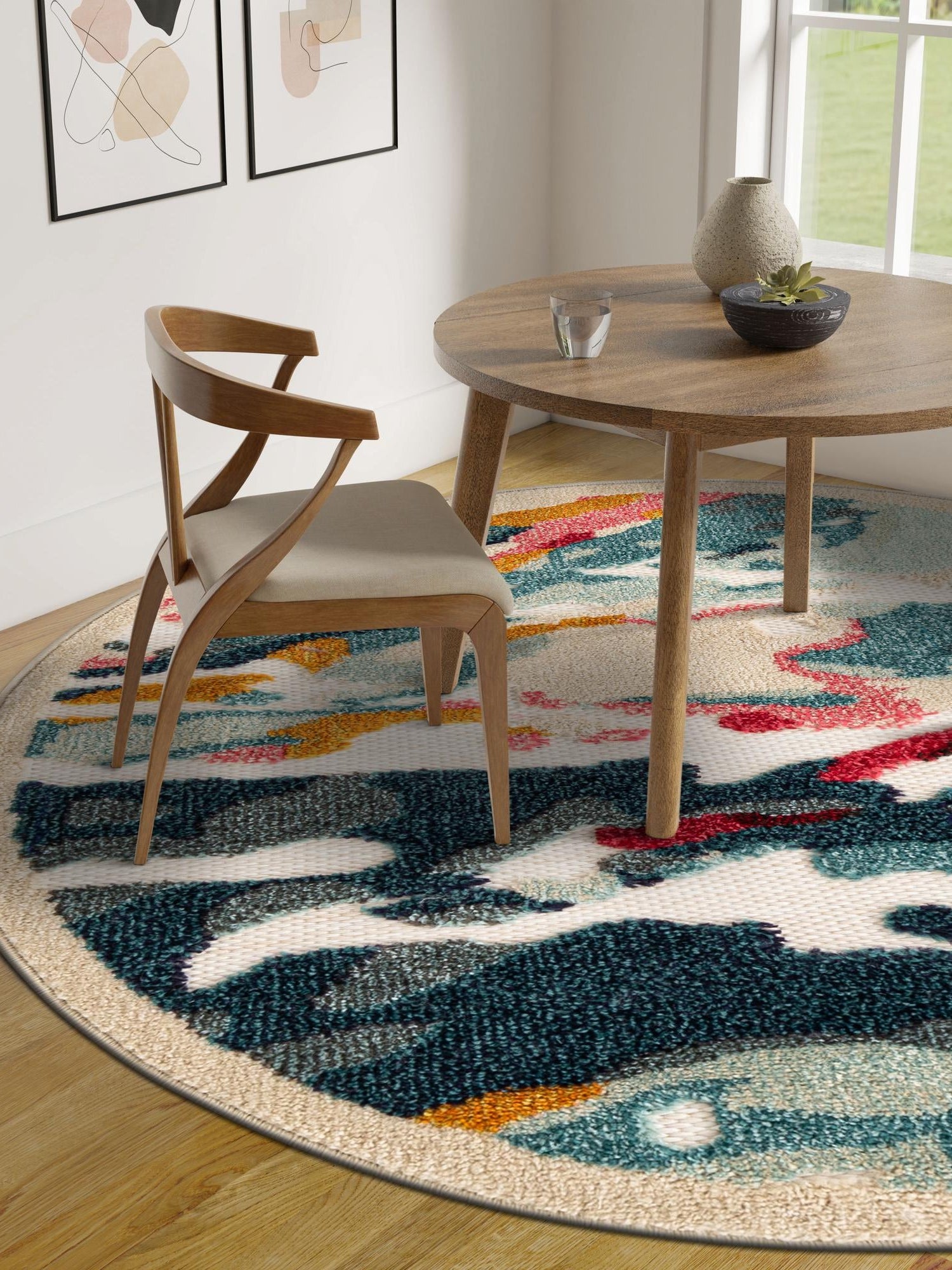 Multicolor 3' 1 x 3' 1 Outdoor Casablanca Round Area Rug Weather Resistant for Patio, Deck, Terrace, Balcony, Porch Polypropylene Vivid Colorful Modern Carpet for Sale at Rug Engine