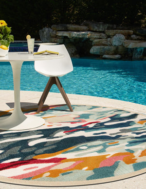 Multicolor 7' 10 x 7' 10 Outdoor Casablanca Round Area Rug Weather Resistant for Patio, Deck, Terrace, Balcony, Porch Polypropylene Vivid Colorful Modern Carpet for Sale at Rug Engine