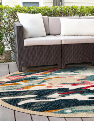 Multicolor 7' 10 x 7' 10 Outdoor Casablanca Round Area Rug Weather Resistant for Patio, Deck, Terrace, Balcony, Porch Polypropylene Vivid Colorful Modern Carpet for Sale at Rug Engine