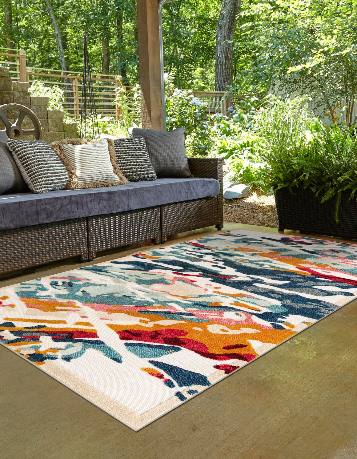 Multicolor 5' 1 x 7' 1 Outdoor Casablanca Rectangle Area Rug Weather Resistant for Patio, Deck, Terrace, Balcony, Porch Polypropylene Vivid Colorful Modern Carpet for Sale at Rug Engine