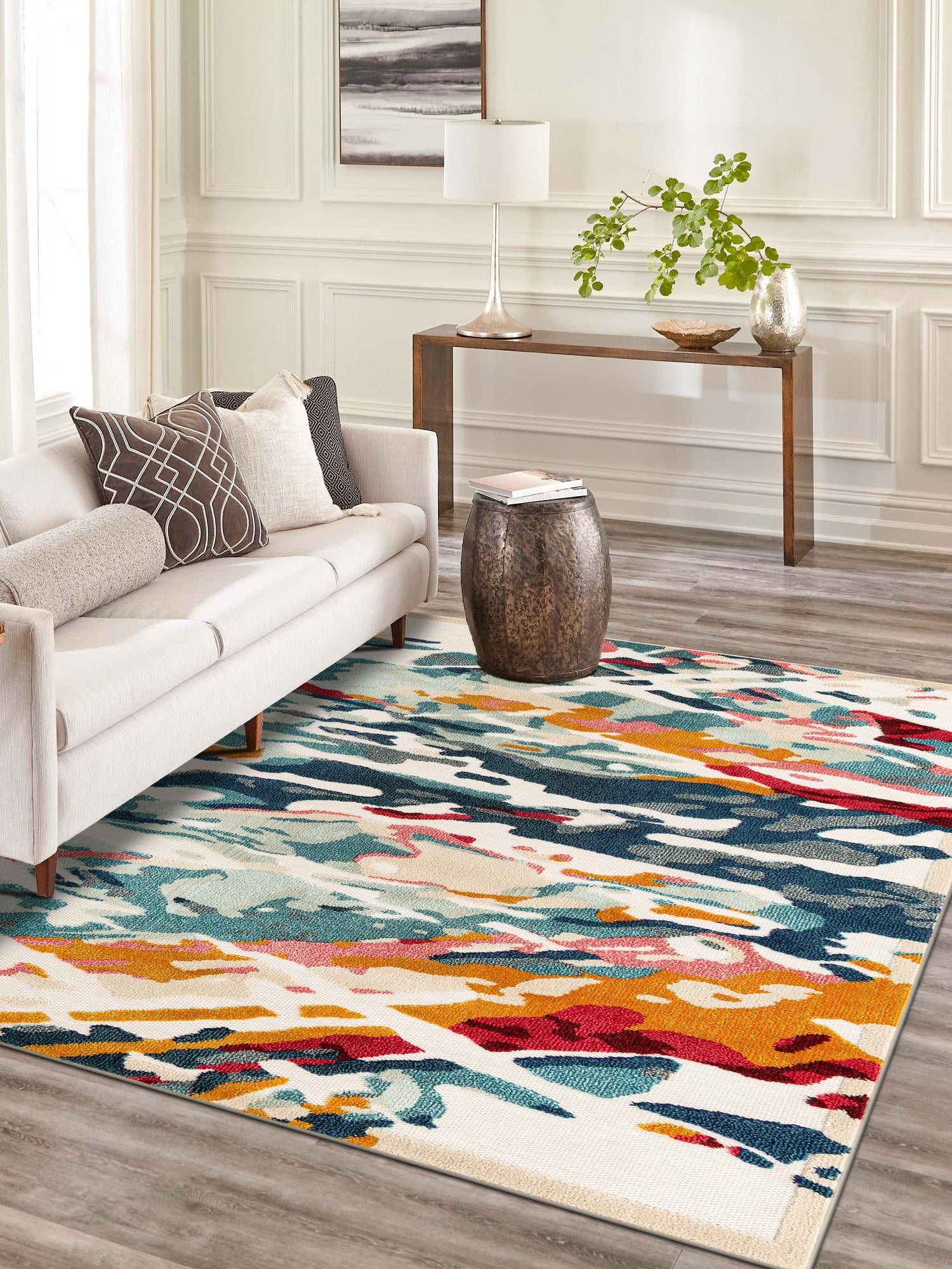 Multicolor 7' 10 x 10' Outdoor Casablanca Rectangle Area Rug Weather Resistant for Patio, Deck, Terrace, Balcony, Porch Polypropylene Vivid Colorful Modern Carpet for Sale at Rug Engine