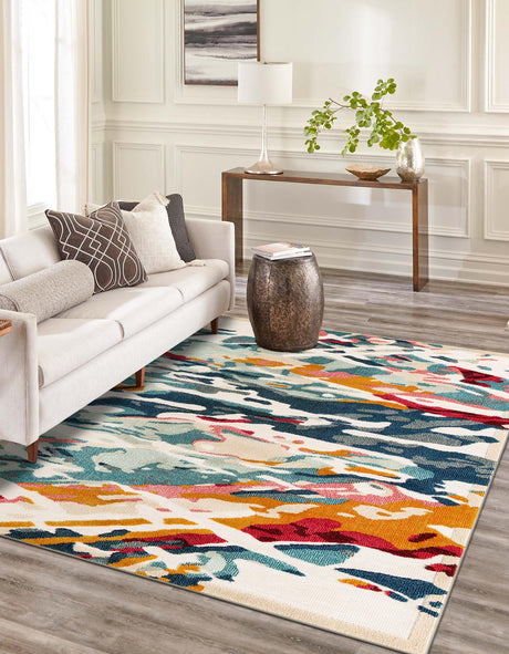 Multicolor 9' x 12' Outdoor Casablanca Rectangle Area Rug Weather Resistant for Patio, Deck, Terrace, Balcony, Porch Polypropylene Vivid Colorful Modern Carpet for Sale at Rug Engine