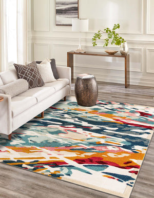 Multicolor 5' 3 x 8' Outdoor Casablanca Rectangle Area Rug Weather Resistant for Patio, Deck, Terrace, Balcony, Porch Polypropylene Vivid Colorful Modern Carpet for Sale at Rug Engine