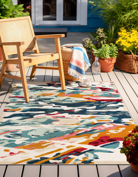 Multicolor 9' x 12' Outdoor Casablanca Rectangle Area Rug Weather Resistant for Patio, Deck, Terrace, Balcony, Porch Polypropylene Vivid Colorful Modern Carpet for Sale at Rug Engine