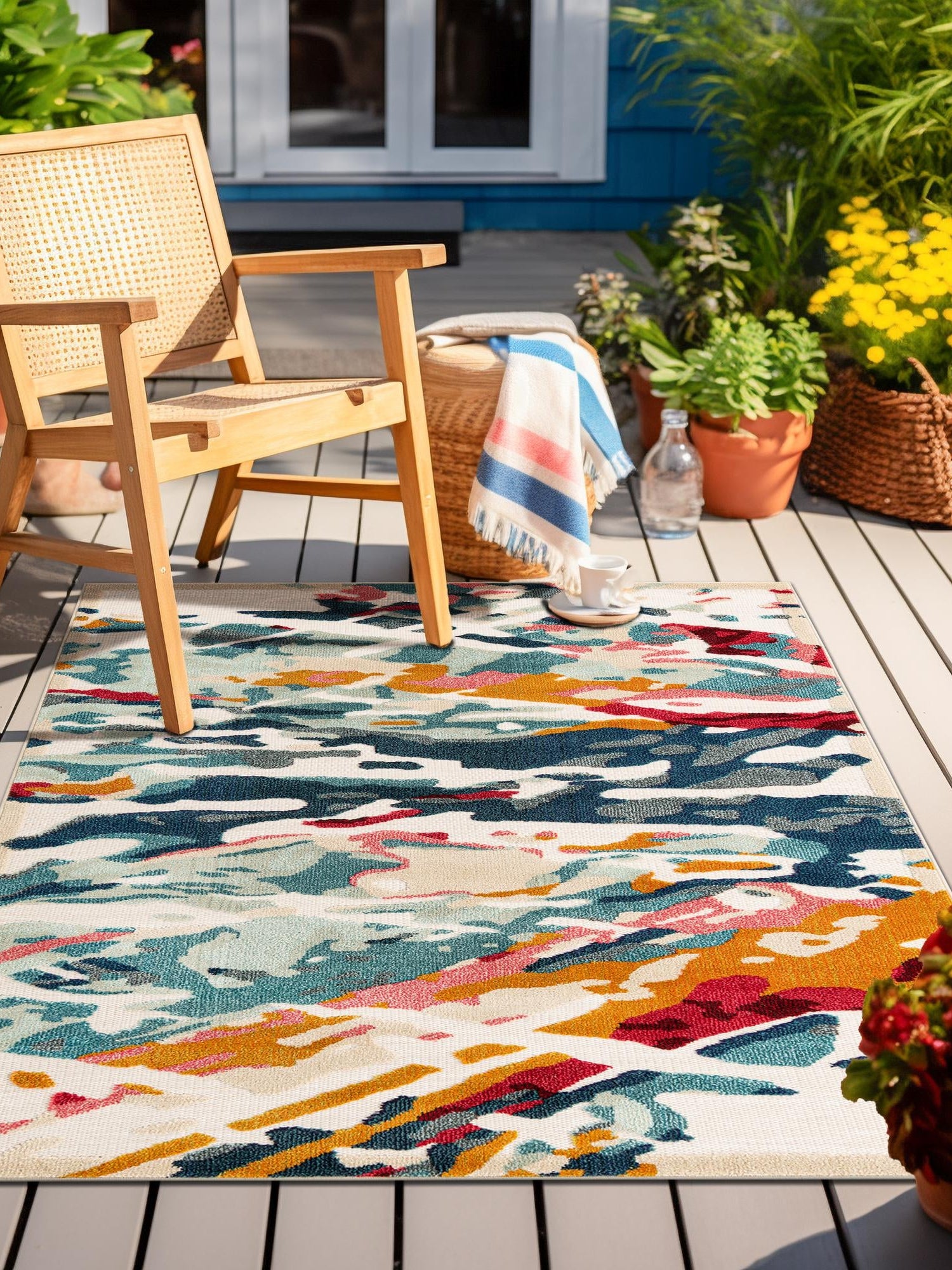 Multicolor 5' 3 x 8' Outdoor Casablanca Rectangle Area Rug Weather Resistant for Patio, Deck, Terrace, Balcony, Porch Polypropylene Vivid Colorful Modern Carpet for Sale at Rug Engine