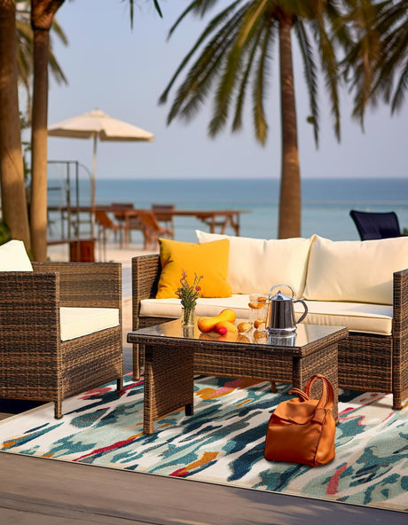 Multicolor 9' x 12' Outdoor Casablanca Rectangle Area Rug Weather Resistant for Patio, Deck, Terrace, Balcony, Porch Polypropylene Vivid Colorful Modern Carpet for Sale at Rug Engine