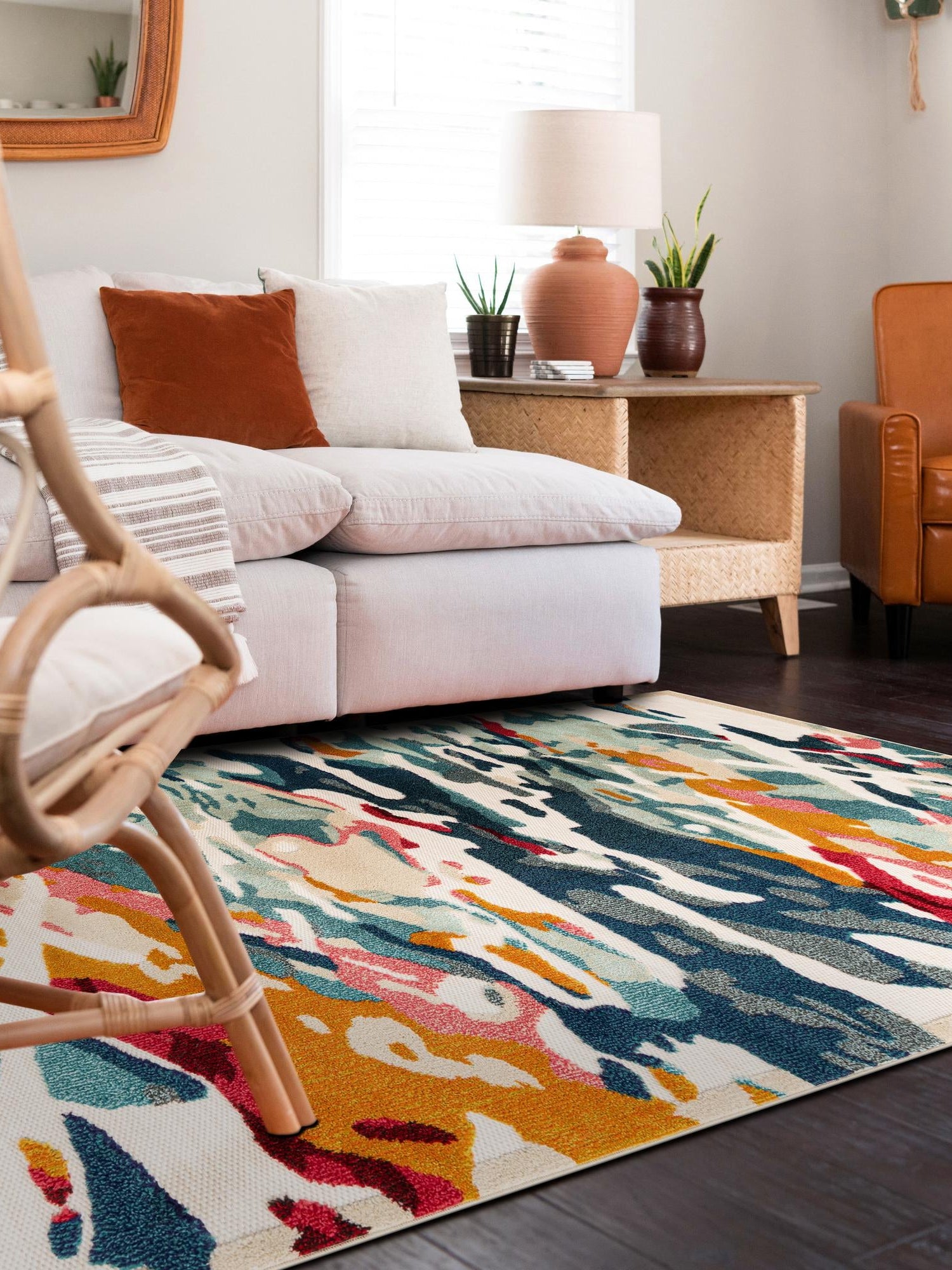 Multicolor 5' 3 x 8' Outdoor Casablanca Rectangle Area Rug Weather Resistant for Patio, Deck, Terrace, Balcony, Porch Polypropylene Vivid Colorful Modern Carpet for Sale at Rug Engine