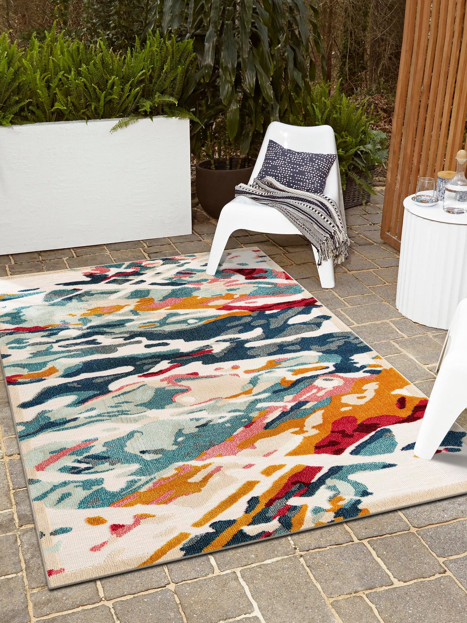 Multicolor 4' 1 x 6' 1 Outdoor Casablanca Rectangle Area Rug Weather Resistant for Patio, Deck, Terrace, Balcony, Porch Polypropylene Vivid Colorful Modern Carpet for Sale at Rug Engine