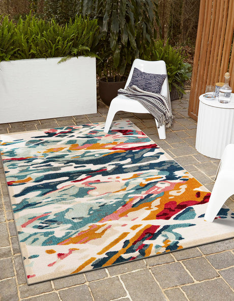 Multicolor 9' x 12' Outdoor Casablanca Rectangle Area Rug Weather Resistant for Patio, Deck, Terrace, Balcony, Porch Polypropylene Vivid Colorful Modern Carpet for Sale at Rug Engine