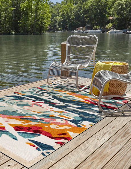 Multicolor 6' 1 x 9' Outdoor Casablanca Rectangle Area Rug Weather Resistant for Patio, Deck, Terrace, Balcony, Porch Polypropylene Vivid Colorful Modern Carpet for Sale at Rug Engine