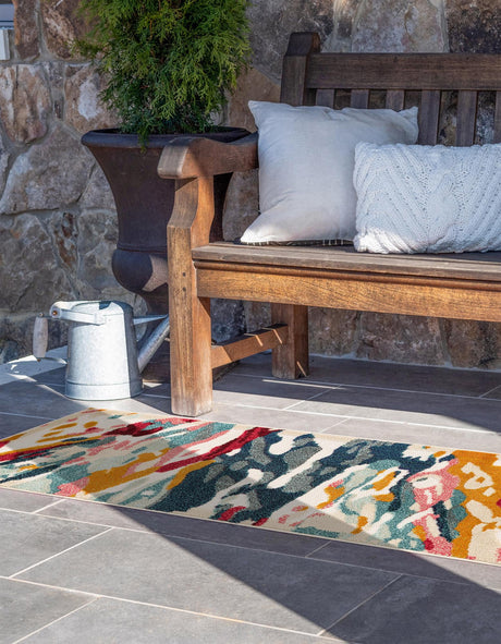 Multicolor 2' 7 x 12' Outdoor Casablanca Runner Area Rug Weather Resistant for Patio, Deck, Terrace, Balcony, Porch Polypropylene Vivid Colorful Modern Carpet for Sale at Rug Engine