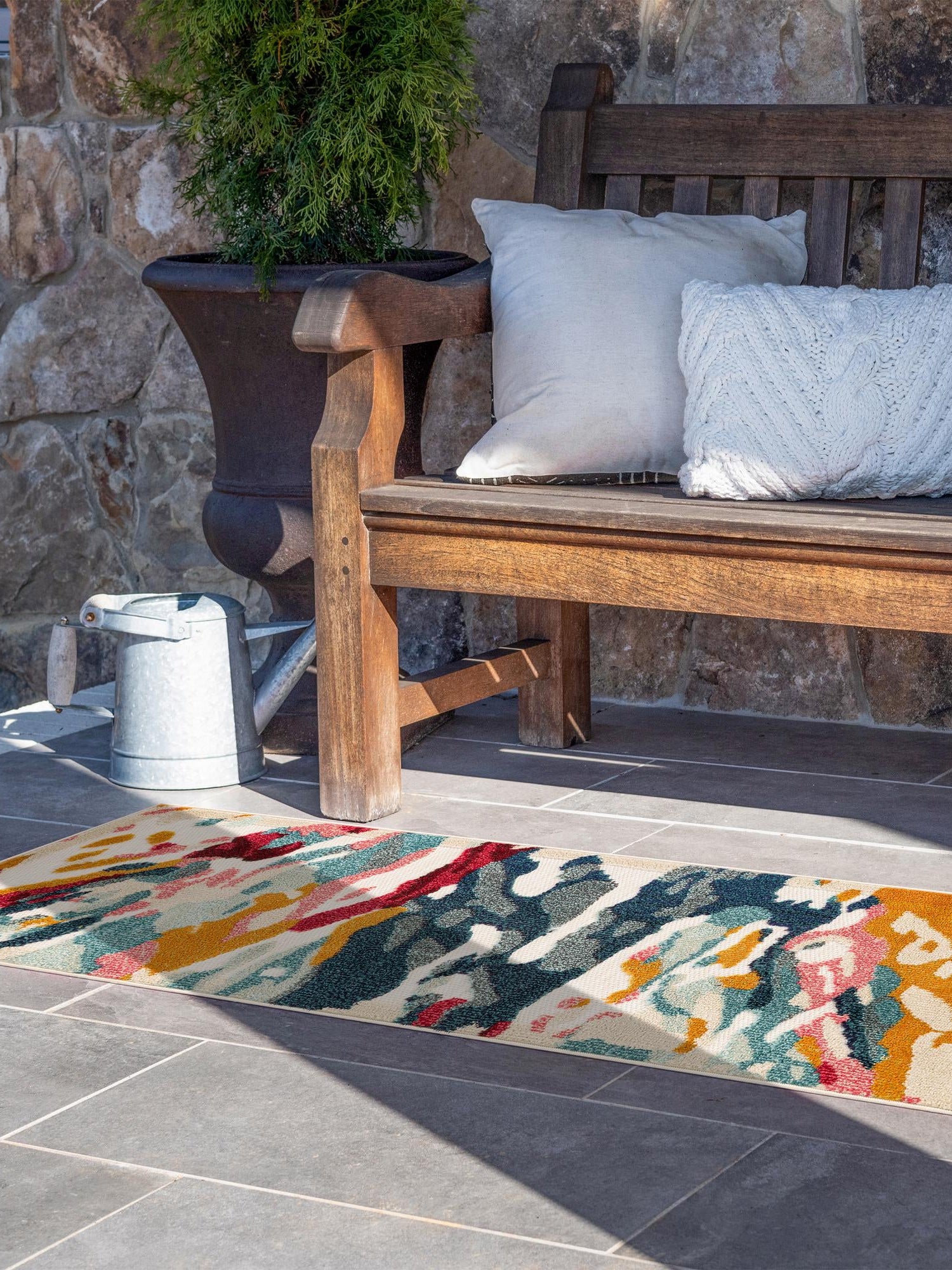 Multicolor 2' x 5' 1 Outdoor Casablanca Runner Area Rug Weather Resistant for Patio, Deck, Terrace, Balcony, Porch Polypropylene Vivid Colorful Modern Carpet for Sale at Rug Engine
