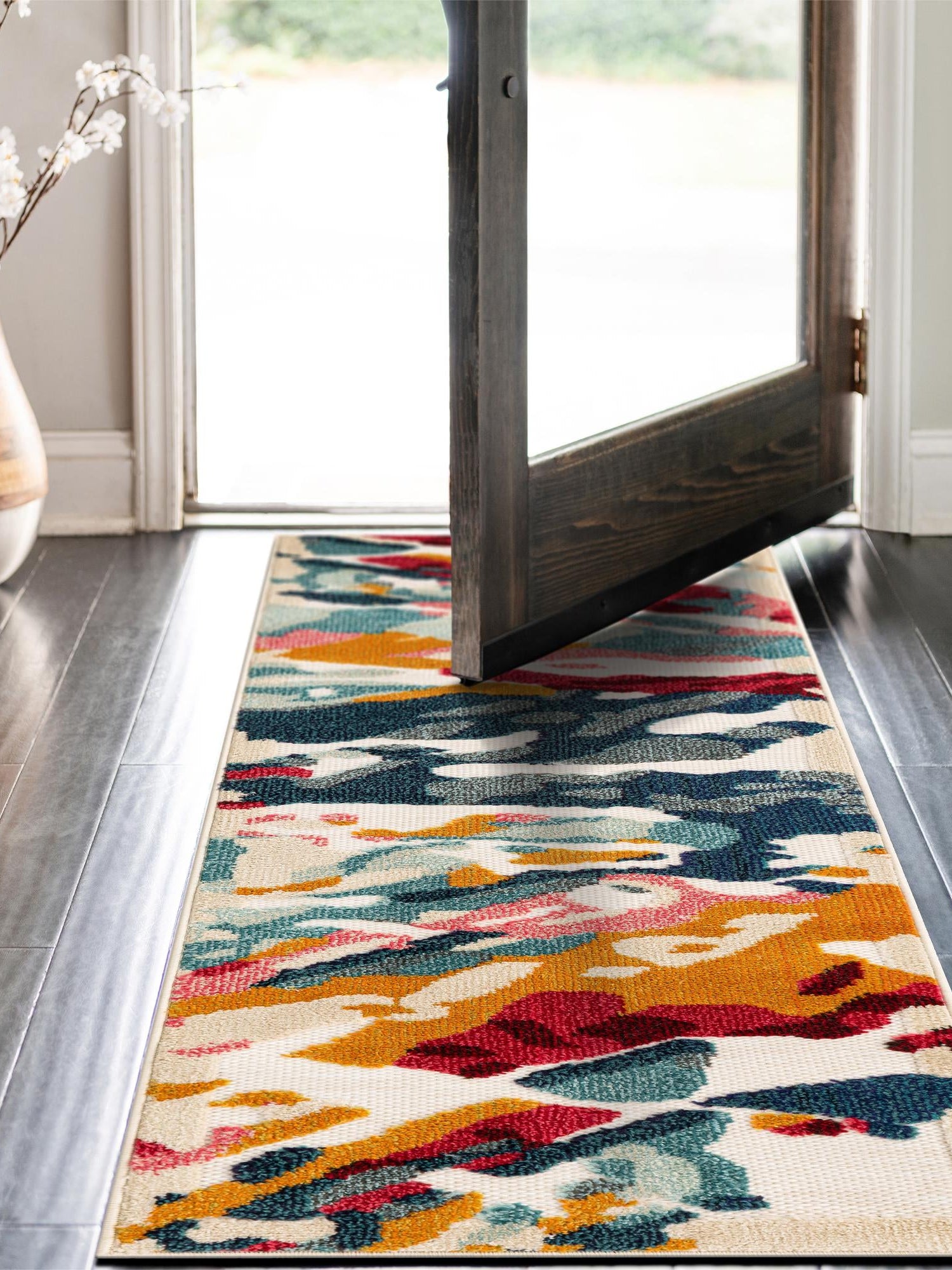 Multicolor 2' 7 x 10' Outdoor Casablanca Runner Area Rug Weather Resistant for Patio, Deck, Terrace, Balcony, Porch Polypropylene Vivid Colorful Modern Carpet for Sale at Rug Engine