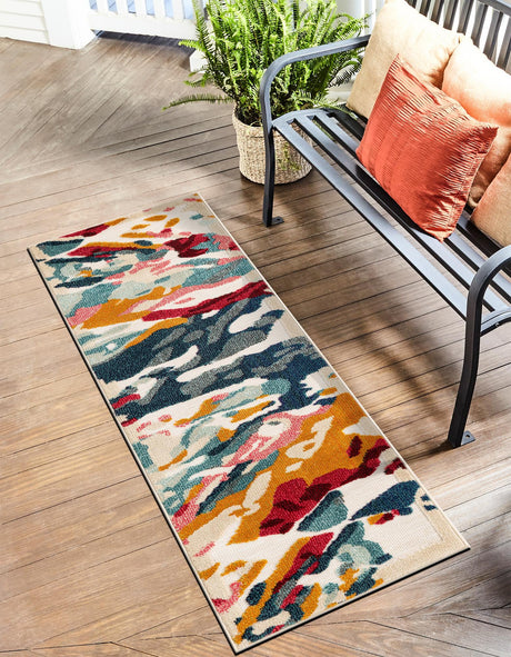 Multicolor 2' x 8' Outdoor Casablanca Runner Area Rug Weather Resistant for Patio, Deck, Terrace, Balcony, Porch Polypropylene Vivid Colorful Modern Carpet for Sale at Rug Engine