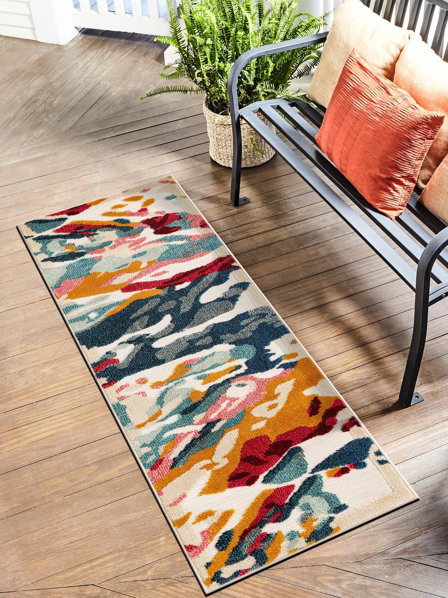 Multicolor 2' 7 x 10' Outdoor Casablanca Runner Area Rug Weather Resistant for Patio, Deck, Terrace, Balcony, Porch Polypropylene Vivid Colorful Modern Carpet for Sale at Rug Engine
