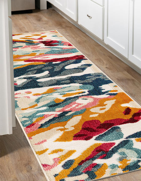 Multicolor 2' 7 x 12' Outdoor Casablanca Runner Area Rug Weather Resistant for Patio, Deck, Terrace, Balcony, Porch Polypropylene Vivid Colorful Modern Carpet for Sale at Rug Engine