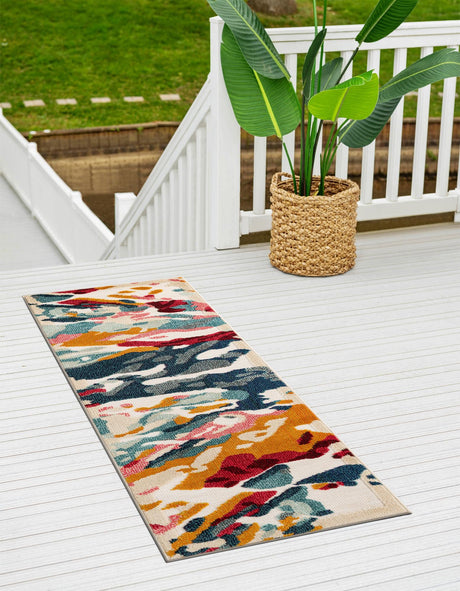 Multicolor 2' 7 x 12' Outdoor Casablanca Runner Area Rug Weather Resistant for Patio, Deck, Terrace, Balcony, Porch Polypropylene Vivid Colorful Modern Carpet for Sale at Rug Engine