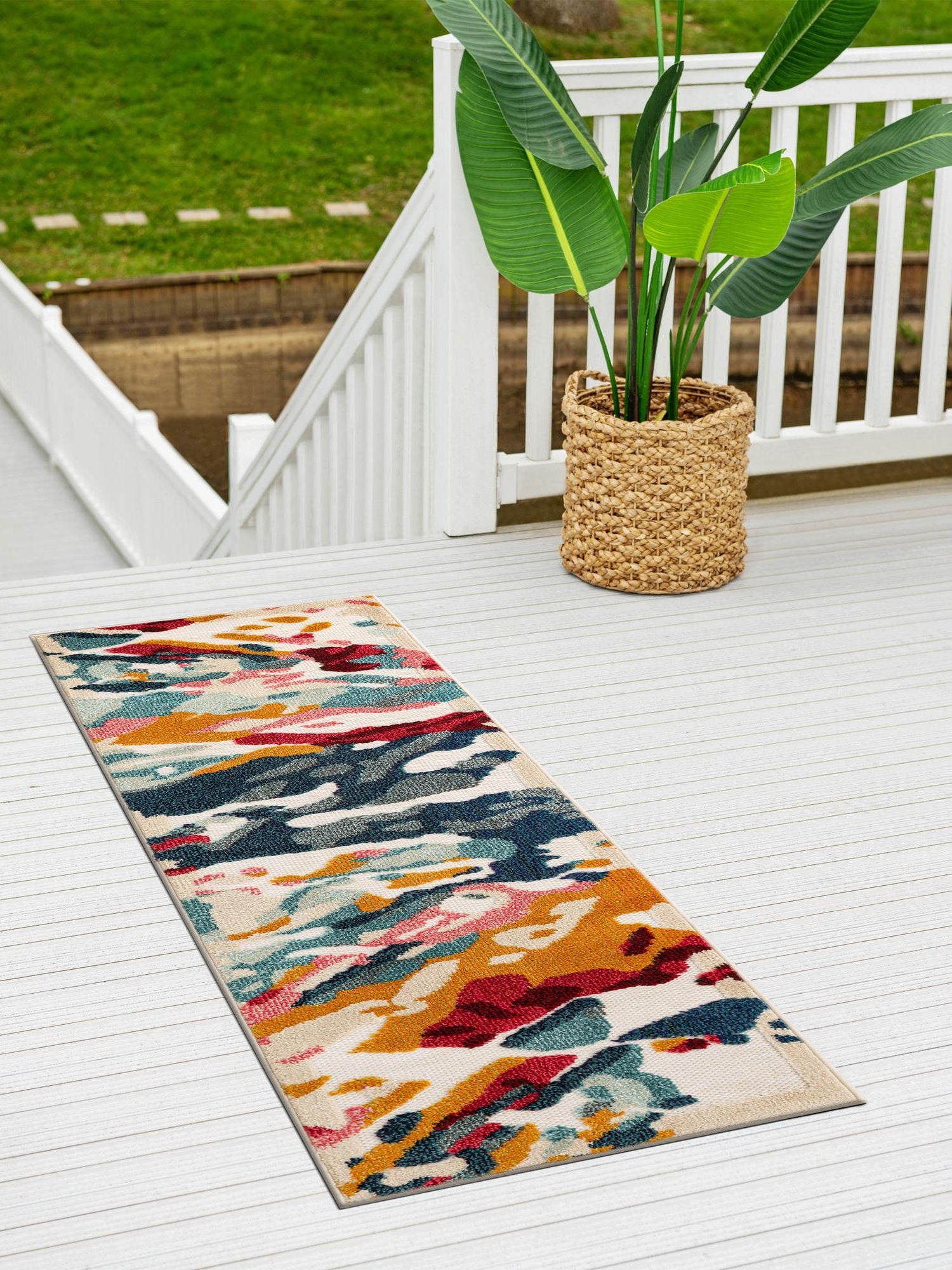 Multicolor 2' 7 x 10' Outdoor Casablanca Runner Area Rug Weather Resistant for Patio, Deck, Terrace, Balcony, Porch Polypropylene Vivid Colorful Modern Carpet for Sale at Rug Engine