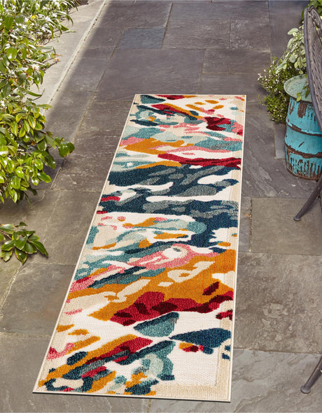 Multicolor 2' x 6' 1 Outdoor Casablanca Runner Area Rug Weather Resistant for Patio, Deck, Terrace, Balcony, Porch Polypropylene Vivid Colorful Modern Carpet for Sale at Rug Engine