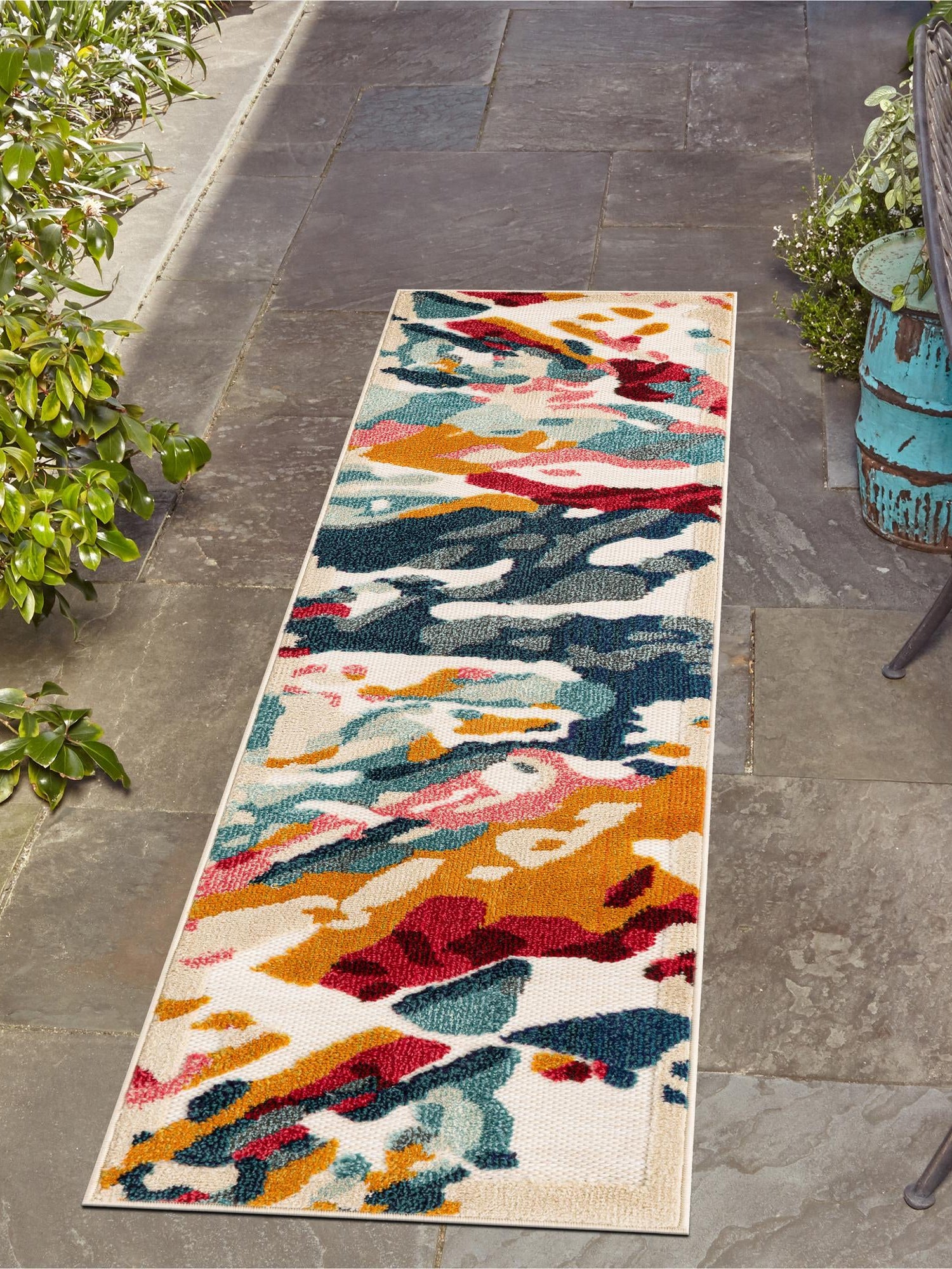 Multicolor 2' x 8' Outdoor Casablanca Runner Area Rug Weather Resistant for Patio, Deck, Terrace, Balcony, Porch Polypropylene Vivid Colorful Modern Carpet for Sale at Rug Engine