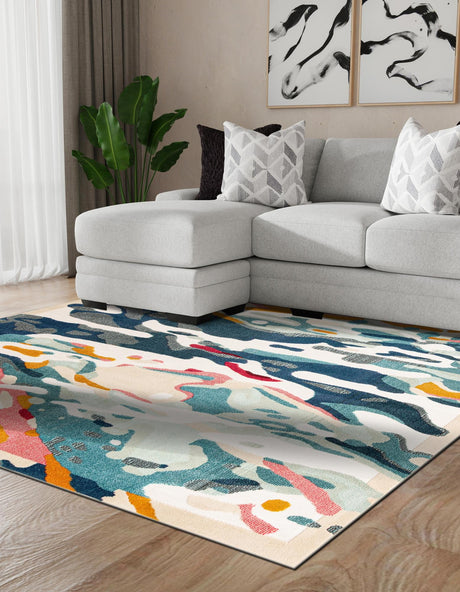 Multicolor 10' x 10' Outdoor Casablanca Square Area Rug Weather Resistant for Patio, Deck, Terrace, Balcony, Porch Polypropylene Vivid Colorful Modern Carpet for Sale at Rug Engine