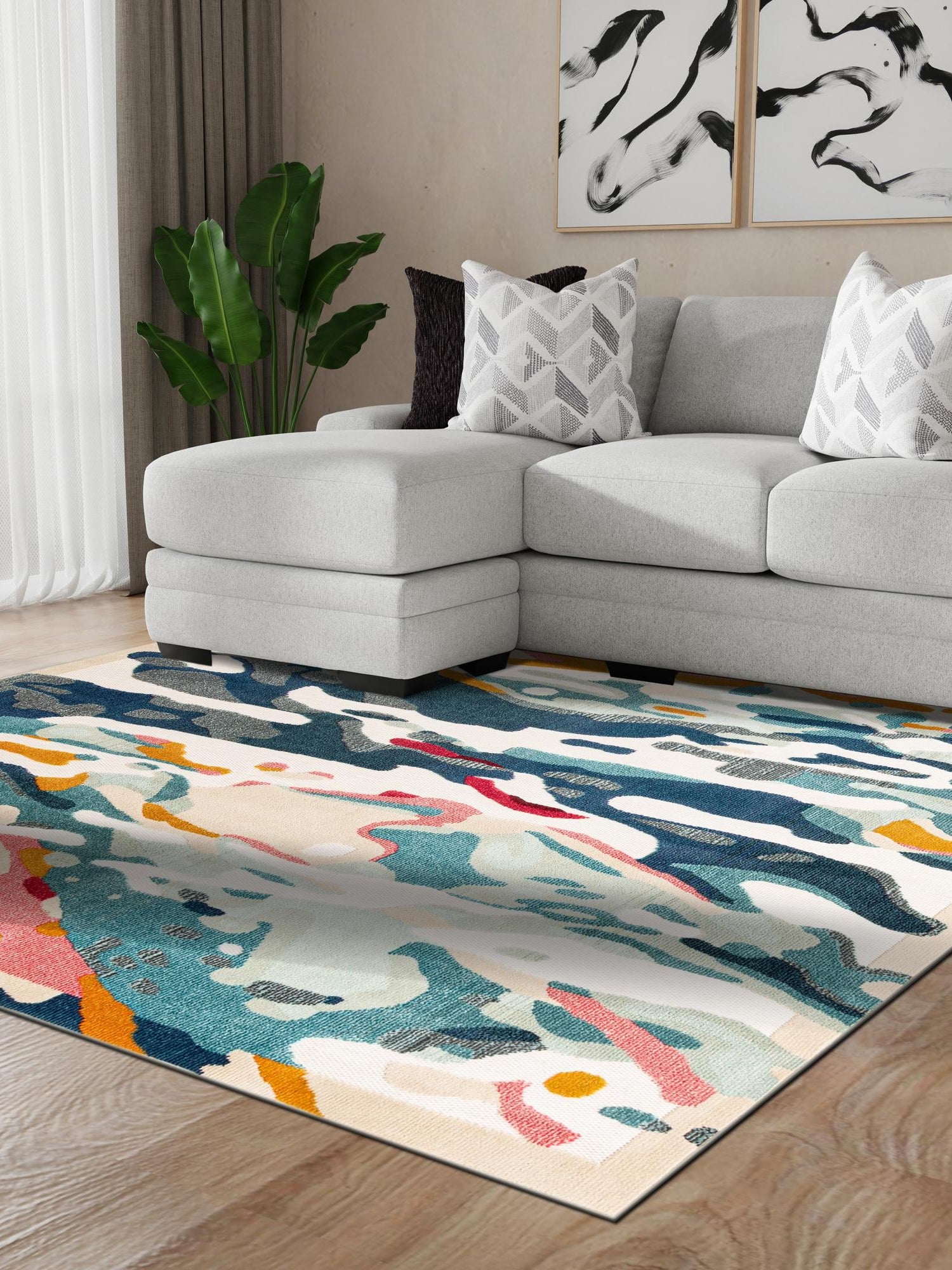 Multicolor 7' 10 x 7' 10 Outdoor Casablanca Square Area Rug Weather Resistant for Patio, Deck, Terrace, Balcony, Porch Polypropylene Vivid Colorful Modern Carpet for Sale at Rug Engine