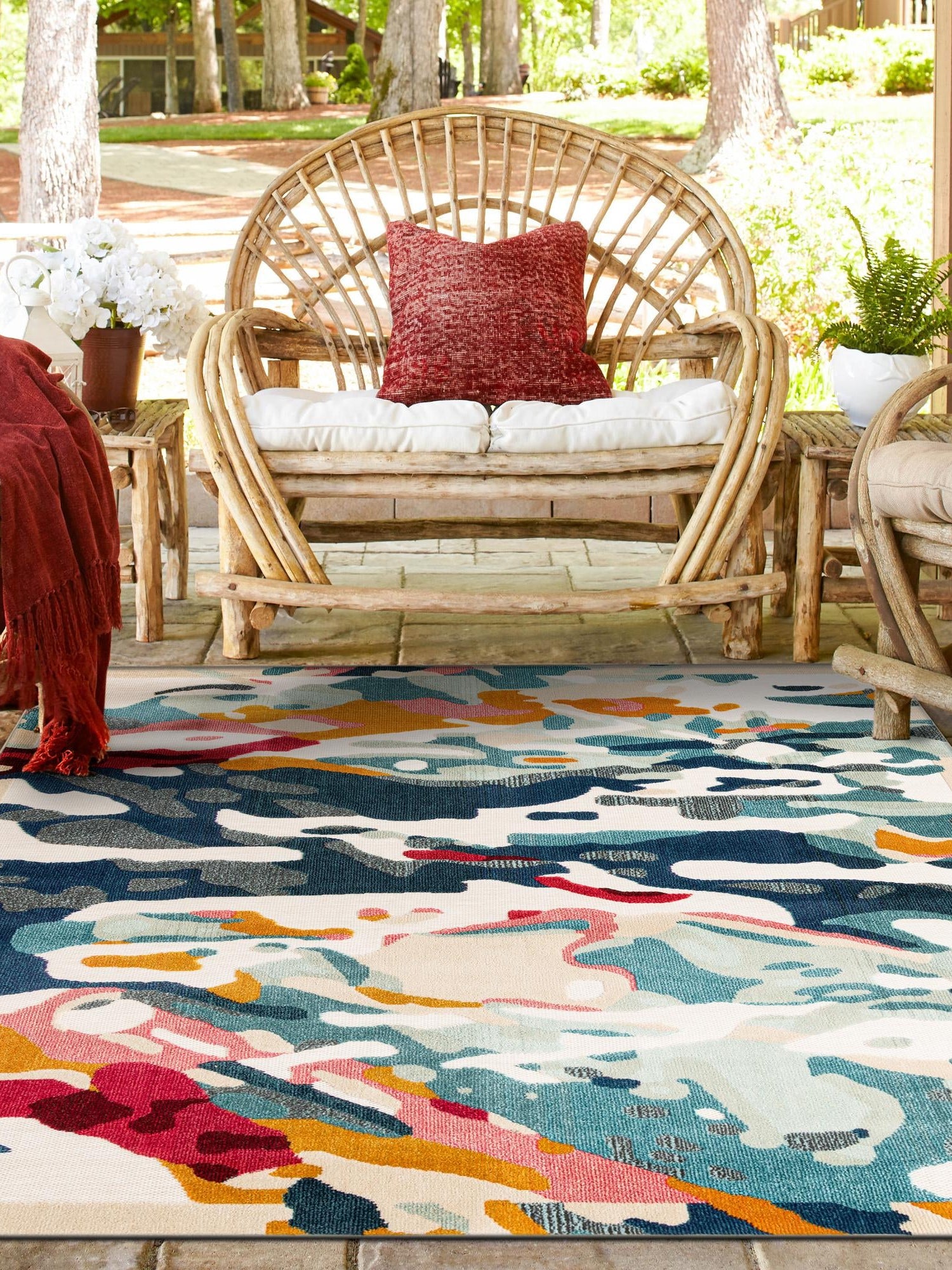 Multicolor 7' 10 x 7' 10 Outdoor Casablanca Square Area Rug Weather Resistant for Patio, Deck, Terrace, Balcony, Porch Polypropylene Vivid Colorful Modern Carpet for Sale at Rug Engine