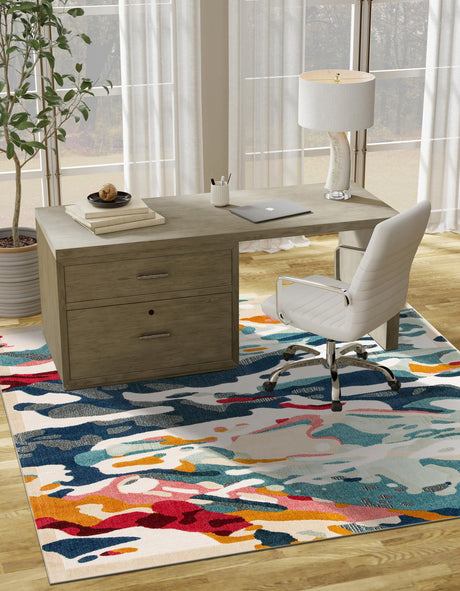 Multicolor 10' x 10' Outdoor Casablanca Square Area Rug Weather Resistant for Patio, Deck, Terrace, Balcony, Porch Polypropylene Vivid Colorful Modern Carpet for Sale at Rug Engine