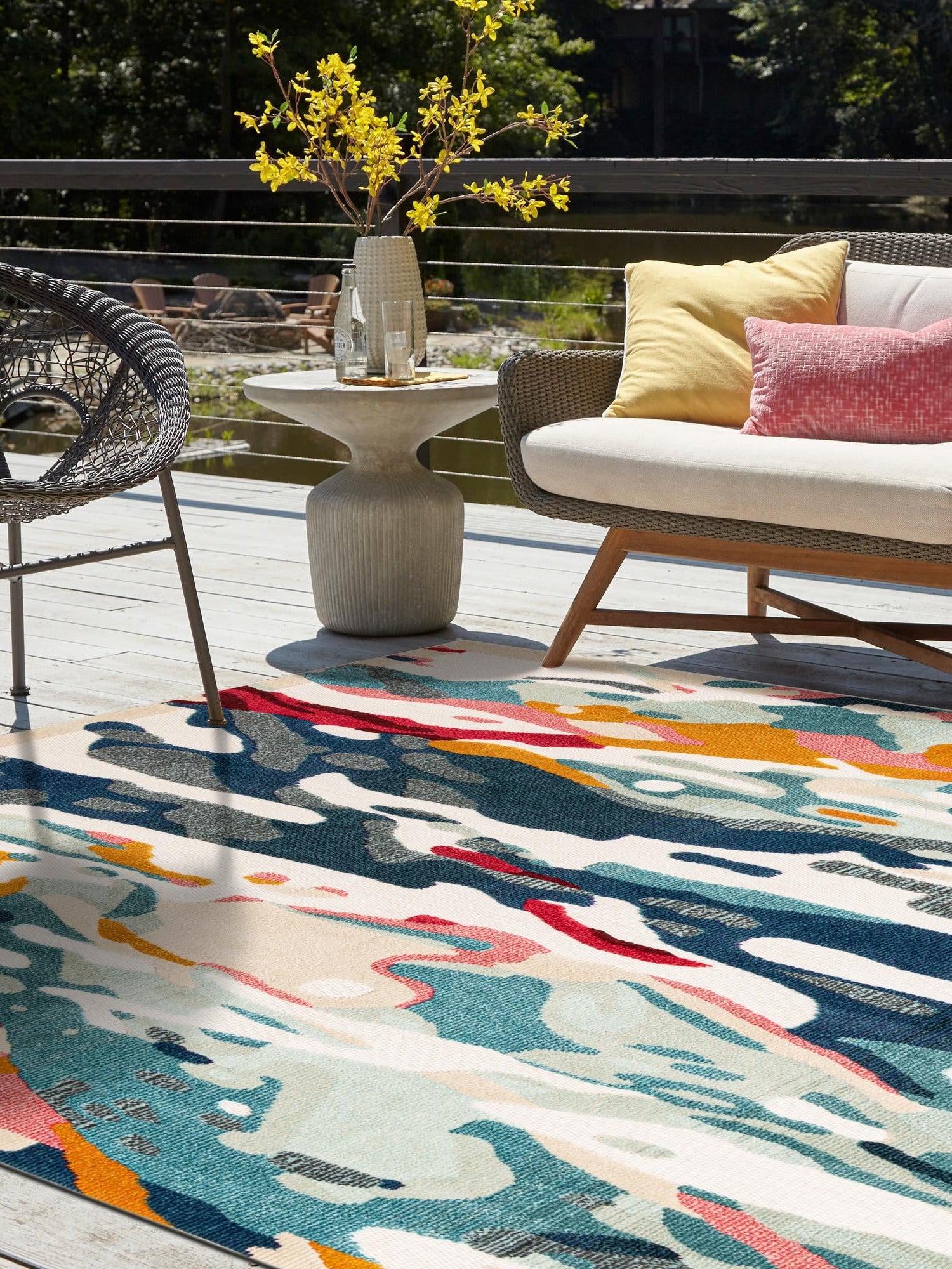 Multicolor 7' 10 x 7' 10 Outdoor Casablanca Square Area Rug Weather Resistant for Patio, Deck, Terrace, Balcony, Porch Polypropylene Vivid Colorful Modern Carpet for Sale at Rug Engine
