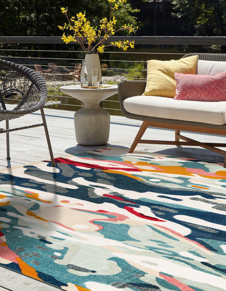 Multicolor 7' 10 x 7' 10 Outdoor Casablanca Square Area Rug Weather Resistant for Patio, Deck, Terrace, Balcony, Porch Polypropylene Vivid Colorful Modern Carpet for Sale at Rug Engine