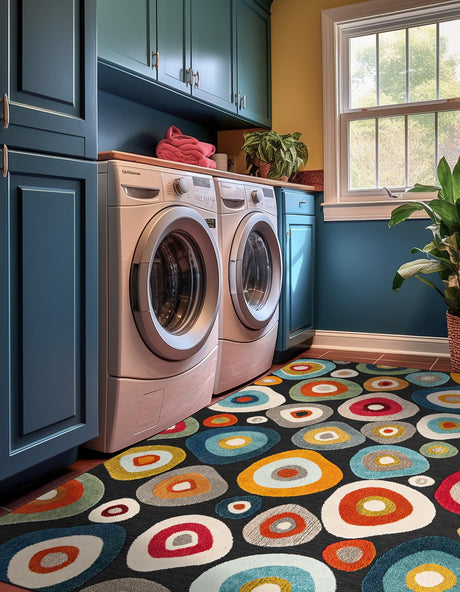 Multicolor Black 6' 1 x 9' Outdoor Casablanca Rectangle Area Rug Weather Resistant for Patio, Deck, Terrace, Balcony, Porch Polypropylene Vivid Colorful Modern Carpet for Sale at Rug Engine